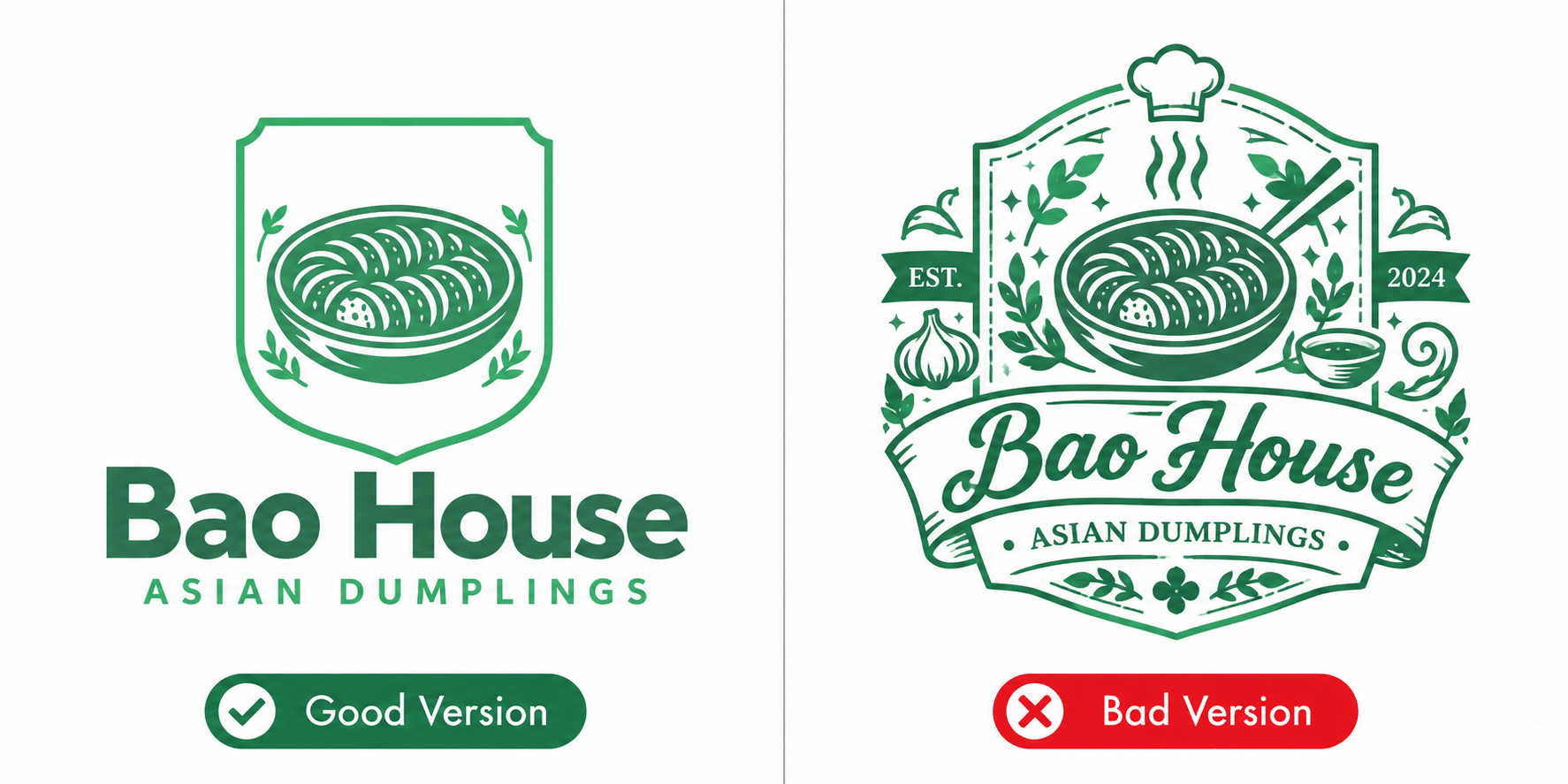 clean logo vs. overly detailed logo