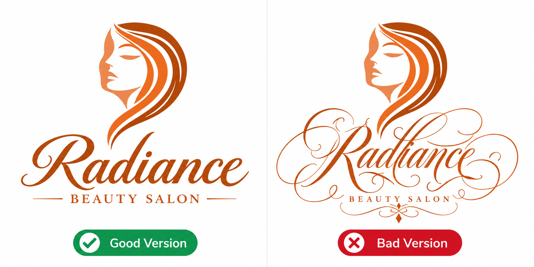 readable script logo vs. overly decorative script logo