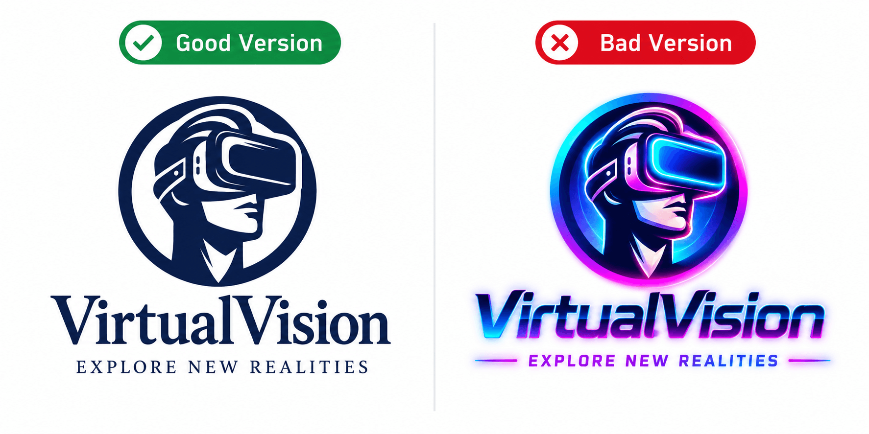 restrained modern styling logo vs. logo with trend-heavy treatment