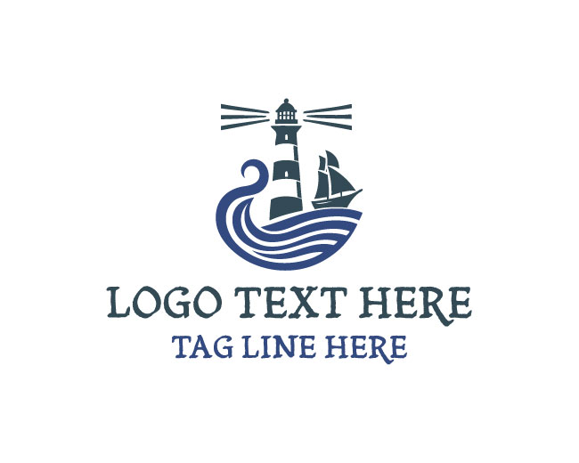 Ocean Guide Lighthouse Ship Logo