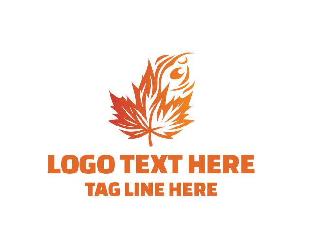 Maple Leaf Flame Icon Logo