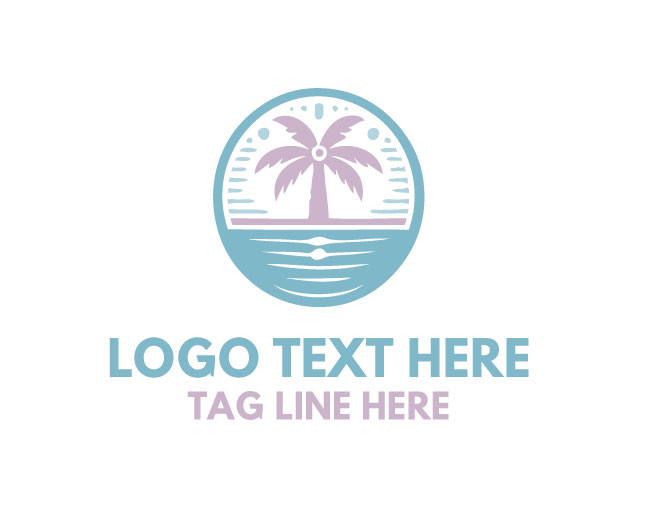 Palm Tree Waves Beach Logo