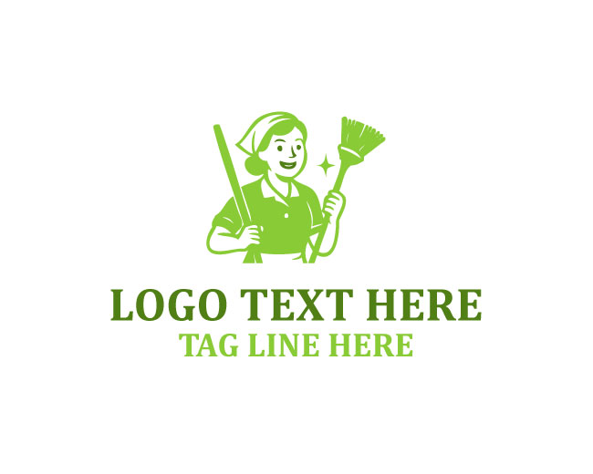 Cleaning Mascot with Mop Logo