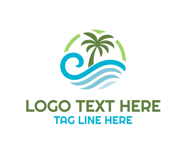 Palm Tree Wave Crest Logo