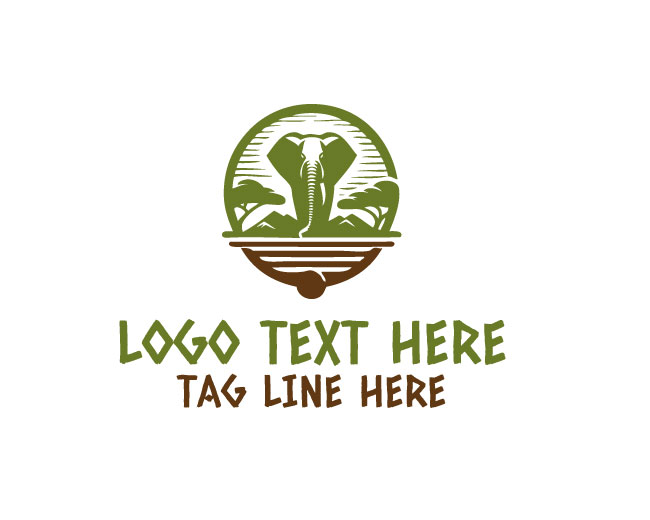 Safari Elephant Animal Tree Logo