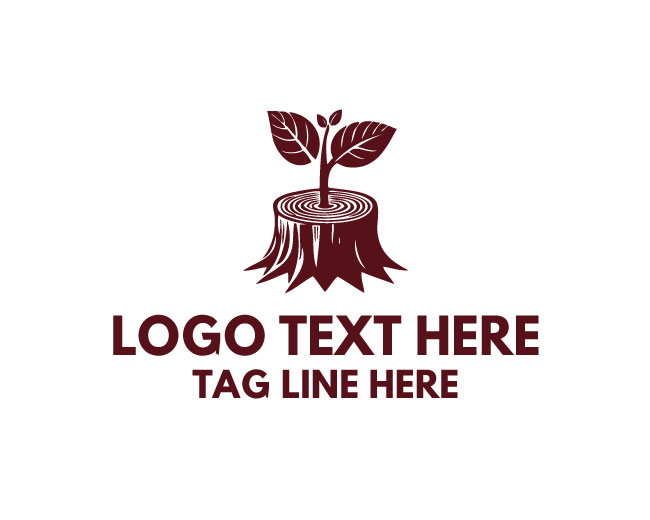 Wood Tree Stump Leaf Logo