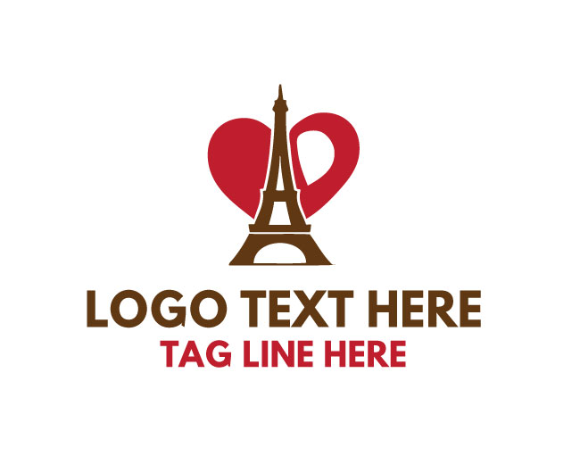 Eiffel Tower Red Heart Logo Simple Style