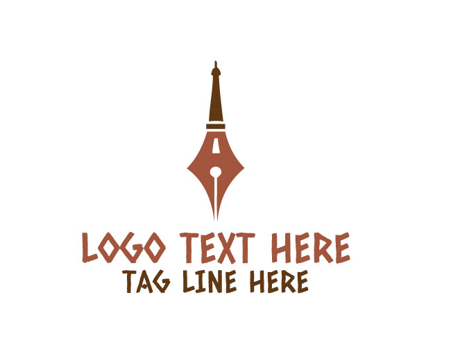 Eiffel Tower Pen Clean Design Logo