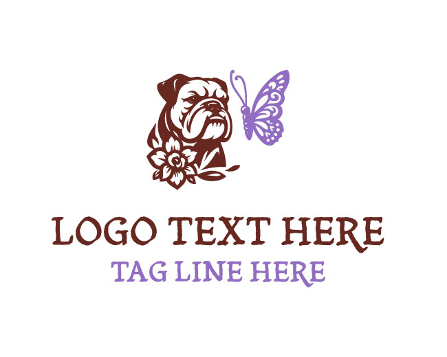Bulldog Butterfly Floral Logo