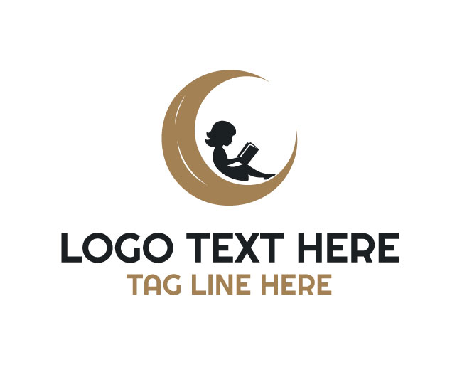 Dreamy Kid Reading On Moon Logo