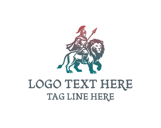 Warrior Man Riding Lion Logo