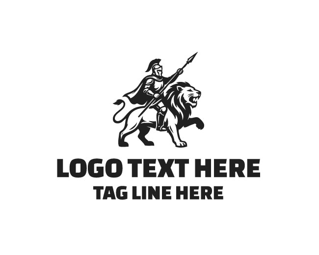 Heroic Man Riding Lion Logo