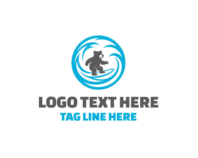 Surfing Bear Sunset Wave Logo
