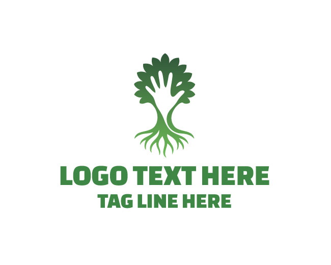 Green Earth Tree Hand Logo