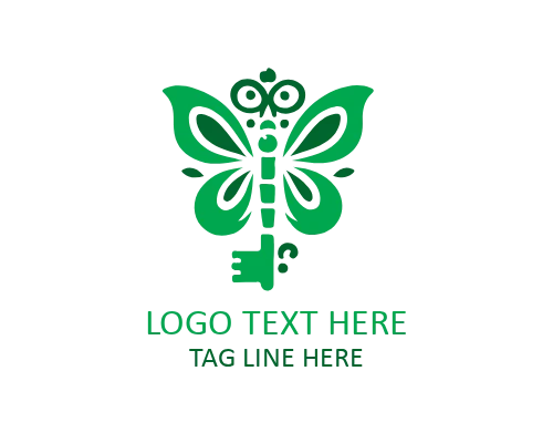 Artistic Brush Butterfly Key Logo