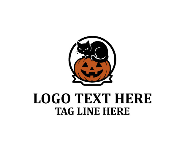 Black Cat Pumpkin Logo Emblem