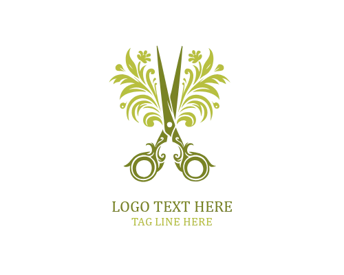 Botanical Badge Scissor Floral Logo