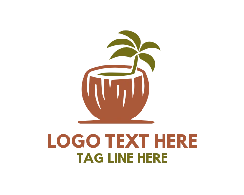 Coconut Half Cut Tropical Fruit Logo