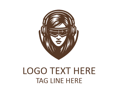 Cute Girl Gamer Headset Mascot Logo