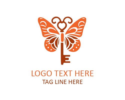 Elegant Script Butterfly Key Logo