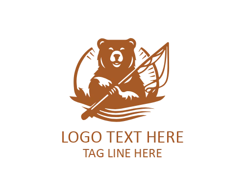 Fishing Bear in River Logo for Nature and Adventure Brands
