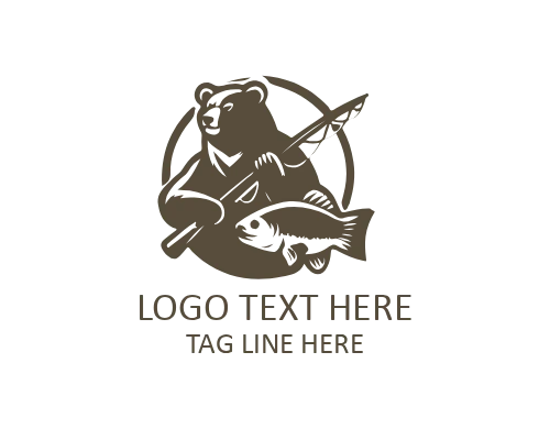 Fishing Bear with Rod Logo for Sports and Adventure Brands