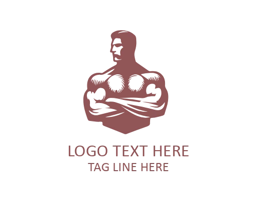 Fitness Badge Muscular Man Logo