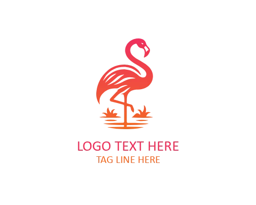 Flamingo Wading in Water Logo for Nature and Wildlife Brands