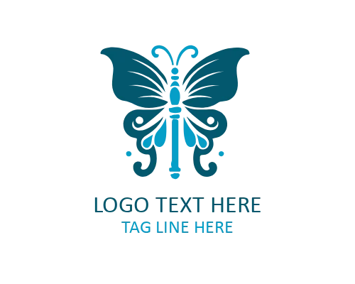 Floral Butterfly Key Outline Logo