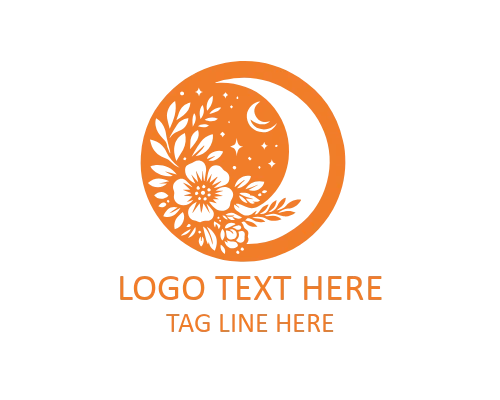 Floral Moon with Leaves Logo for Eco Brands