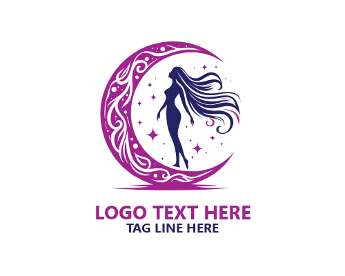 Flowing Hair Moon Woman Logo