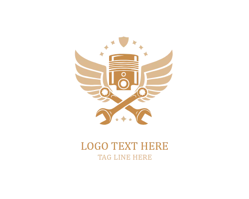 Gear Badge Piston Wings Logo