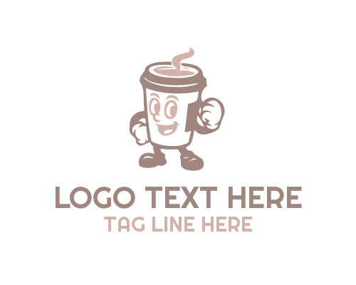 Happy Coffee Mascot Logo Description: