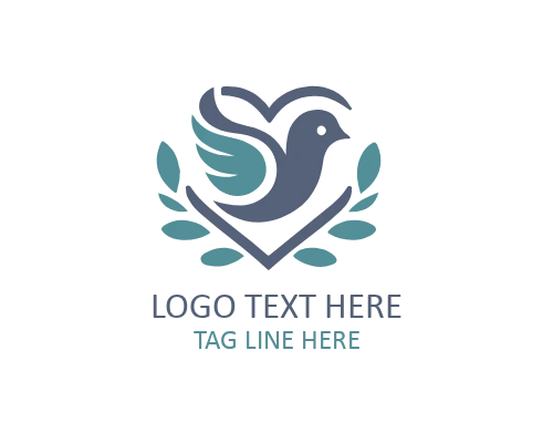 Line Heart Love Bird Flat Logo for Minimal Romantic Branding
