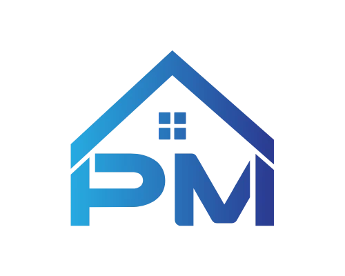 Letter P and Letter M Home Logo