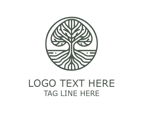 Natural Badge Tree Monoline Logo for Organic Branding