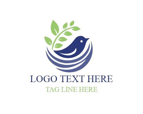 Nesting Bird Leaf Circle Logo for Organic and Eco Branding
