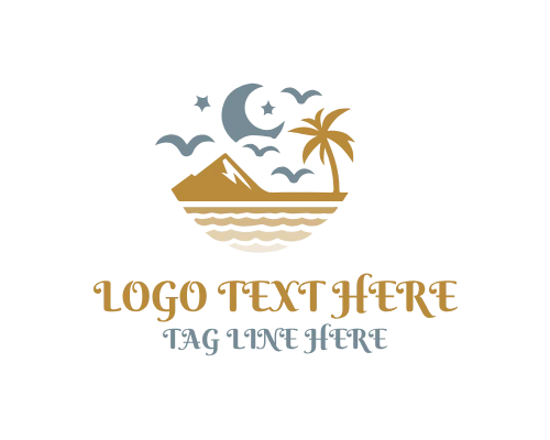 Palm Tree Sunset Beach Logo
