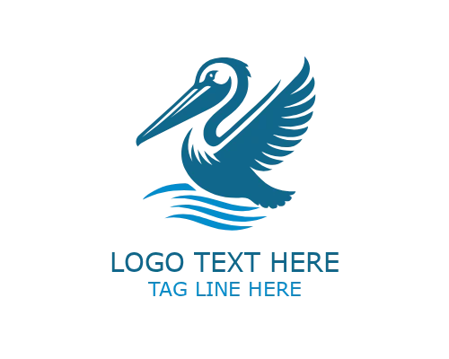  Pelican on Wave Logo for Coastal Tourism, Adventure, and Wildlife Brands