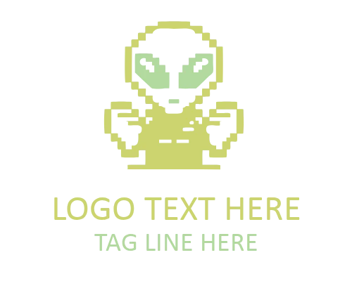 Pixel Green Alien Mascot