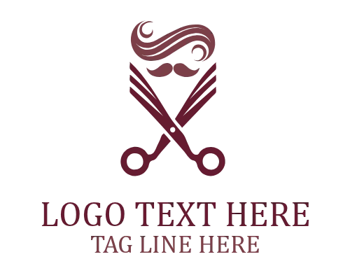 Red Scissor and moustache Barber Logo Barber Logo
