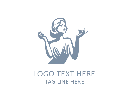 Retro Lady Curly Hair Logo