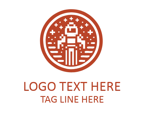 Retro Pixel Space Rocket Logo