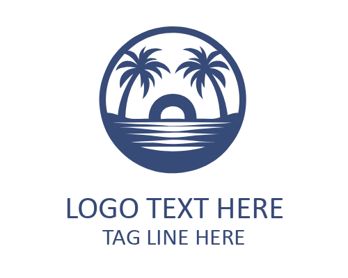Tropical Beach Circle Emblem Logo for Coastal Branding